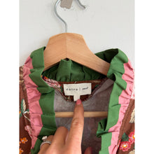 Load image into Gallery viewer, Entro Floral Ruffle Neck Puff Sleeve Blouse Brown Green Multi S
