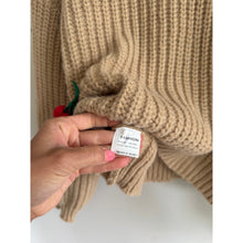 Load image into Gallery viewer, Cherry Embroidered Chunky Knit Crew Neck Pullover Sweater Brown M
