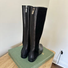 Load image into Gallery viewer, Aquatalia Leather Zip Up Round Toe Knee High Casual Boots Black 8.5
