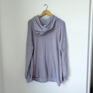Lauren Moshi Lip Diamond Embellished Distressed Hoodie Sweatshirt Purple L