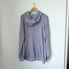 Load image into Gallery viewer, Lauren Moshi Lip Diamond Embellished Distressed Hoodie Sweatshirt Purple L
