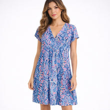 Load image into Gallery viewer, Lilly Pulitzer Duval Tic Tac Tile V-Neck Mini T-Shirt Dress Blue Pink S
