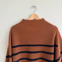 Load image into Gallery viewer, A.L.C Louise Striped Merino Wool Mock Neck Pullover Sweater Brown M
