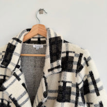 Load image into Gallery viewer, Baciano Plaid Pattern Double-Breasted Mid-Length Teddy Boucle Coat Black White M
