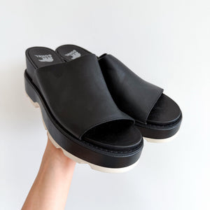 Sorel Joanie IV Slide Leather Open-Toe Wedge Sandals Black 10