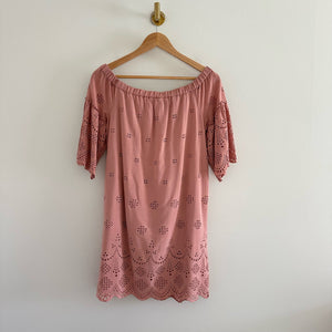 Madewell Eyelet Off The Shoulder Scalloped Hem Dress Pink 2