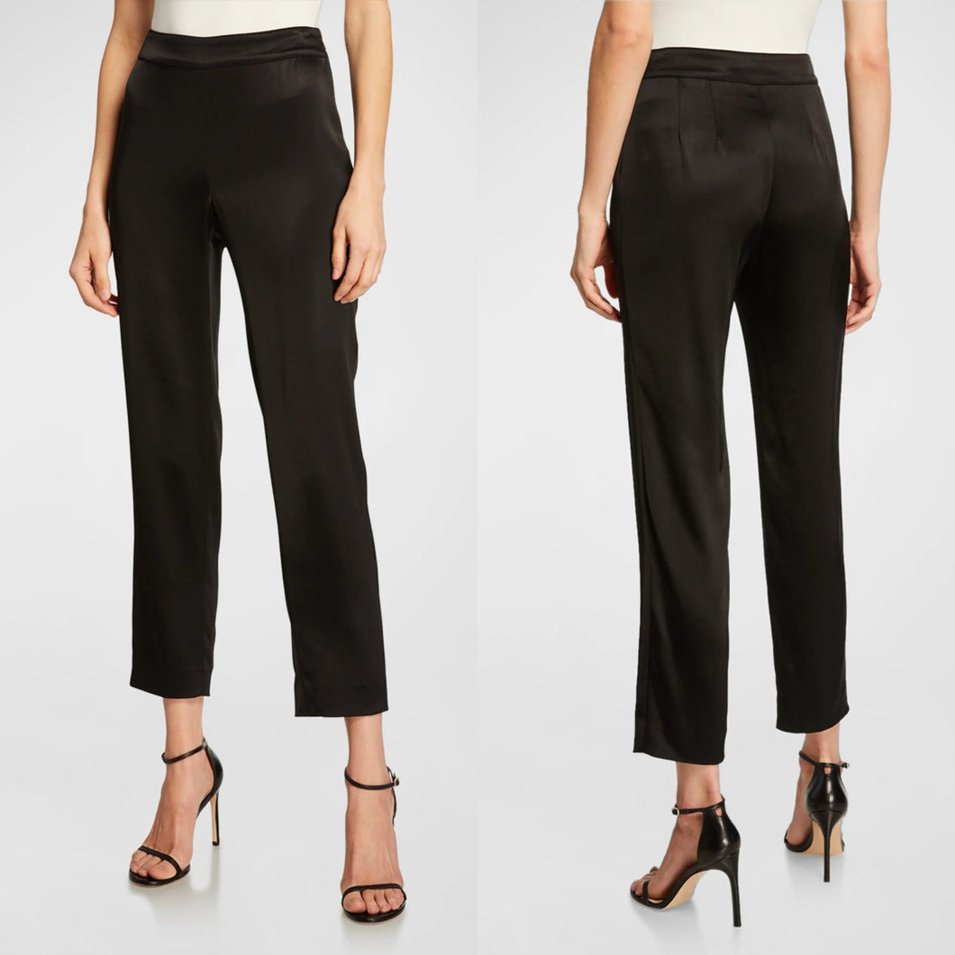ST. JOHN Caviar Emma Liquid Satin Side Zip Pants Black 10