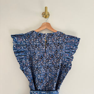 Cleobella Autumn Paisley Print Flutter Sleeve Smocked Midi Dress Blue L