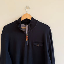 Load image into Gallery viewer, Ted Baker Quarter Leather Zip Polo Long Sleeve Pullover Sweater Navy Blue 7
