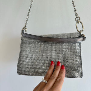 FURLA 1927 Glitter Embellished Chain Strap Mini Crossbody Bag Silver