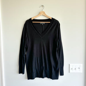 Rag & Bone Cotton V-Neck Knit Long Sleeve Pullover Sweater Black M