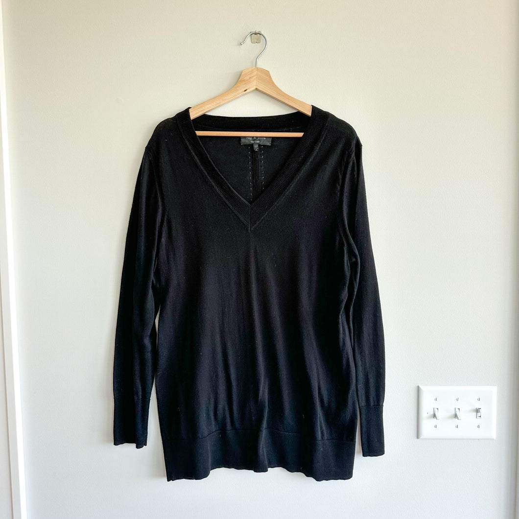 Rag & Bone Cotton V-Neck Knit Long Sleeve Pullover Sweater Black M