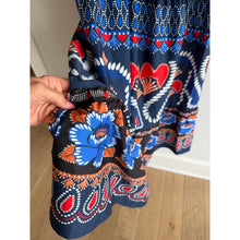 Load image into Gallery viewer, Avara Desi Floral Paisley Print Crew Neck Long Sleeve Maxi Dress Blue S
