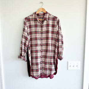 Johnny Was Lorie Plaid Pattern Embroidered Long Sleeve Shirt Red M