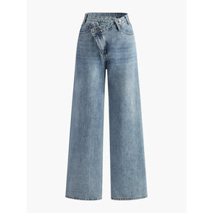 Commense Asymmetric Waist Wide-Leg Jeans Light Wash L NWT