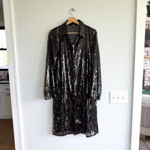 Load image into Gallery viewer, Elie Tahari Sequin Semi-Sheer Button Front Shirt Dress Black L NWT
