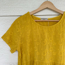 Load image into Gallery viewer, Terzo Millennio Linen Embroidered Short Sleeve Shift Mini Dress Yellow S
