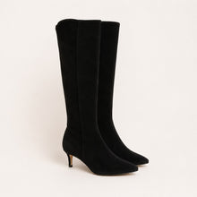 Load image into Gallery viewer, Cole Haan Suede Knee High Pointed Toe Heel Boots Black 5 1/2
