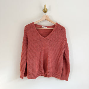 Madewell Breezeway Open-Knit V-Neck Pullover Sweater Pink XXS