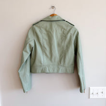 Load image into Gallery viewer, Zara Faux Leather Zip Up Cropped Biker Moto Jacket Mint Green S
