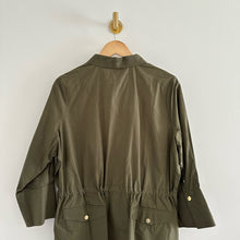 Load image into Gallery viewer, Gretchen Scott Snappy 3/4 Sleeve Collared Shirt Dress Olive Green L
