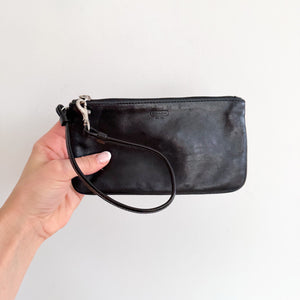 Coach Corner Zip Lined Rectangle Leather Wristlet Black One Size