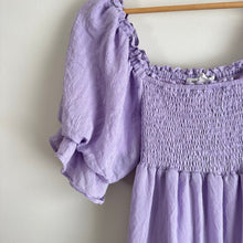 Load image into Gallery viewer, &amp;Merci Tiered Smocked Short Sleeve  Square Neck Midi Dress Purple S
