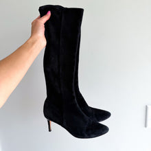 Load image into Gallery viewer, Cole Haan Suede Knee High Pointed Toe Heel Boots Black 5 1/2
