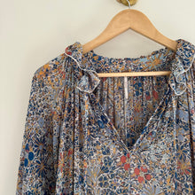 Load image into Gallery viewer, Free People Feeling Groovy Tiered Bell Sleeve Floral Casual Maxi Dress Blue S
