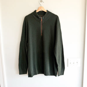 Vineyard Vines 100% Cashmere 1/4 Zip Leather Pullover Sweater Dark Green XL