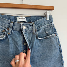 Load image into Gallery viewer, AGOLDE 90's Mid Rise Loose Fit Distressed Straight Leg Jeans Blue Wash 25
