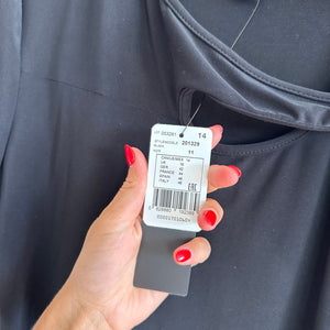Joseph Ribkoff Keyhole Cut Out Short Sleeve Cold Shoulder Top Black 14 NWT