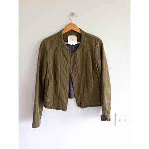 Anthropologie Hei Hei Quilted Cotton Zip Up Collarless Riding Jacket Green S