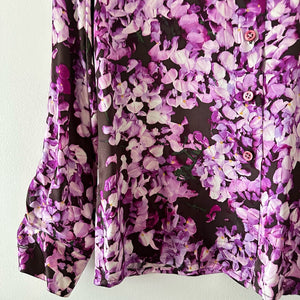 Escada by Neiman Marcus Silk Floral Long Sleeve Button Up Shirt Purple 34