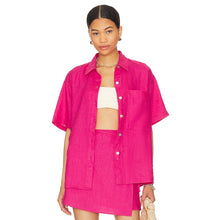 Load image into Gallery viewer, Rails Mackinley Linen Short Sleeve Button Up Shirt Raspberry Pink S
