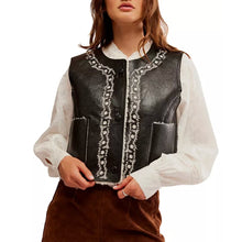 Load image into Gallery viewer, Free People Travelers Faux Leather Embroidered Sleeveless Vest Black M
