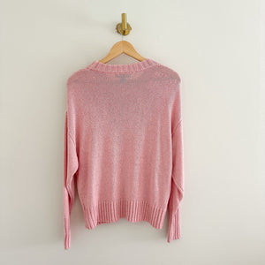 Something Navy Crew Neck Knit Pullover Sweater Pink M