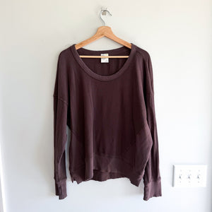 Offline by Aerie Oversized Scoop Neck Waffle Knit Pullover Sweatshirt Brown M