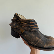 Load image into Gallery viewer, Freebird by Steven Slay Distressed Leather Harness Ankle Boots Brown 10

