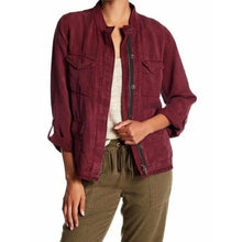 Load image into Gallery viewer, Sanctuary Roy Frayed Raw Hem Mock Neck Zip Up Army Jacket Burgundy Red M
