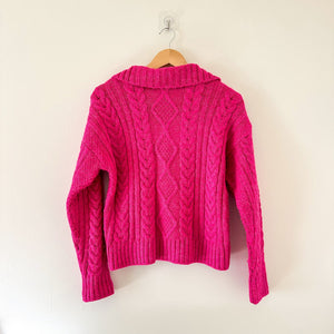 Anthropologie Payton 1/4 Zip Cable-Knit Pullover Sweater Pink XS