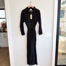Load image into Gallery viewer, Allie Rose Linen Blend Belted Button Front Jumpsuit Black S
