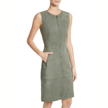 Load image into Gallery viewer, ST. JOHN Collection Suede Front Zip Sheath Knee Length Dress Dark Mint 12
