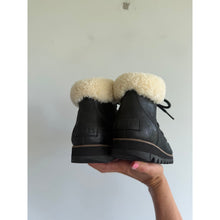 Load image into Gallery viewer, Sorel Harlow Lazy Cozy Waterproof Suede Lace Up Ankle Boots Black 8
