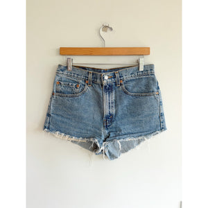 Levi's 505 Cotton Denim Mid Rise Raw Hem Casual Cut-Off Shorts Blue 32
