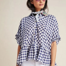 Load image into Gallery viewer, Anthropologie Maeve Gingham Print Ruffles Button Front Oversized Blouse
