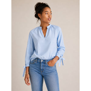 Madewell Striped Tie-Sleeve V-Neck Popover Blouse Blue XXS