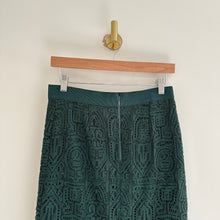 Load image into Gallery viewer, Ann Taylor Lace Knee-Length High Rise Fringe Hem Pencil Skirt Green 2
