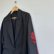 Load image into Gallery viewer, Hipchik Couture Skull Rose Beaded Single-Breasted Blazer Black 14
