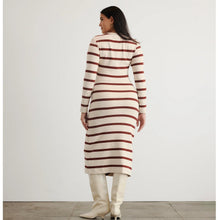 Load image into Gallery viewer, Tanya Taylor Cody Striped Twist Front Midi Bodycon Dress Cream Brown L
